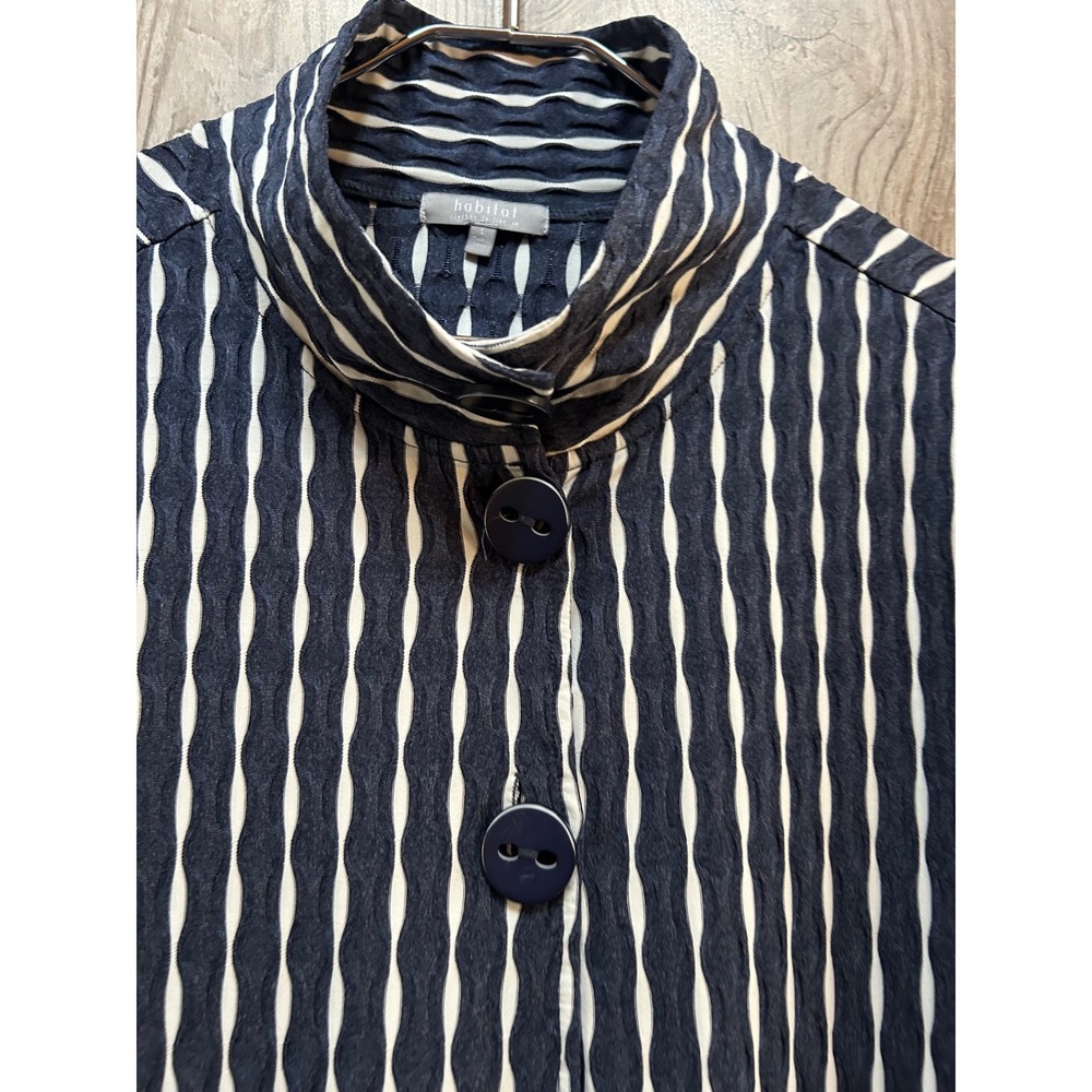 # Habitat Navy and White Striped Button-Front Funnel-neck Top - Picture 5 of 7